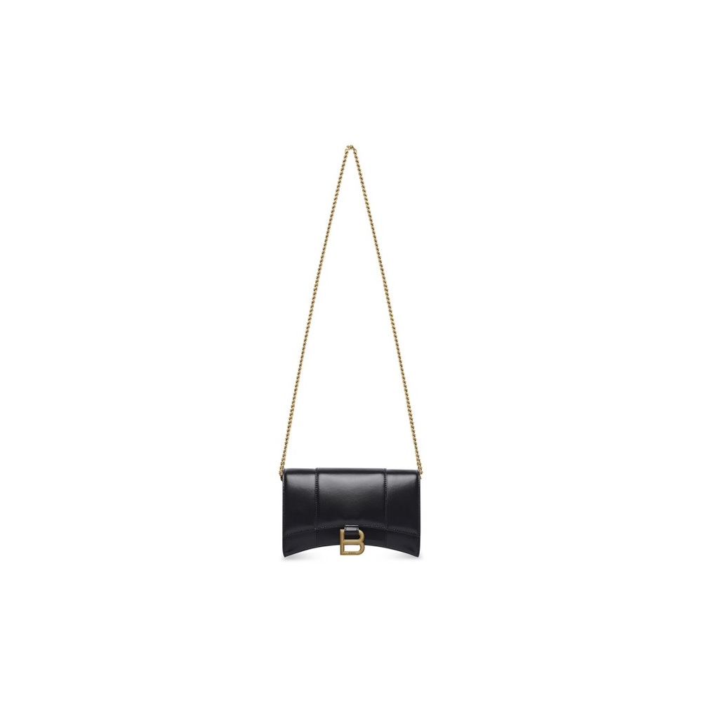 BALENCIAGA WOMEN'S HOURGLASS WALLET ON CHAIN BOX IN BLACK.